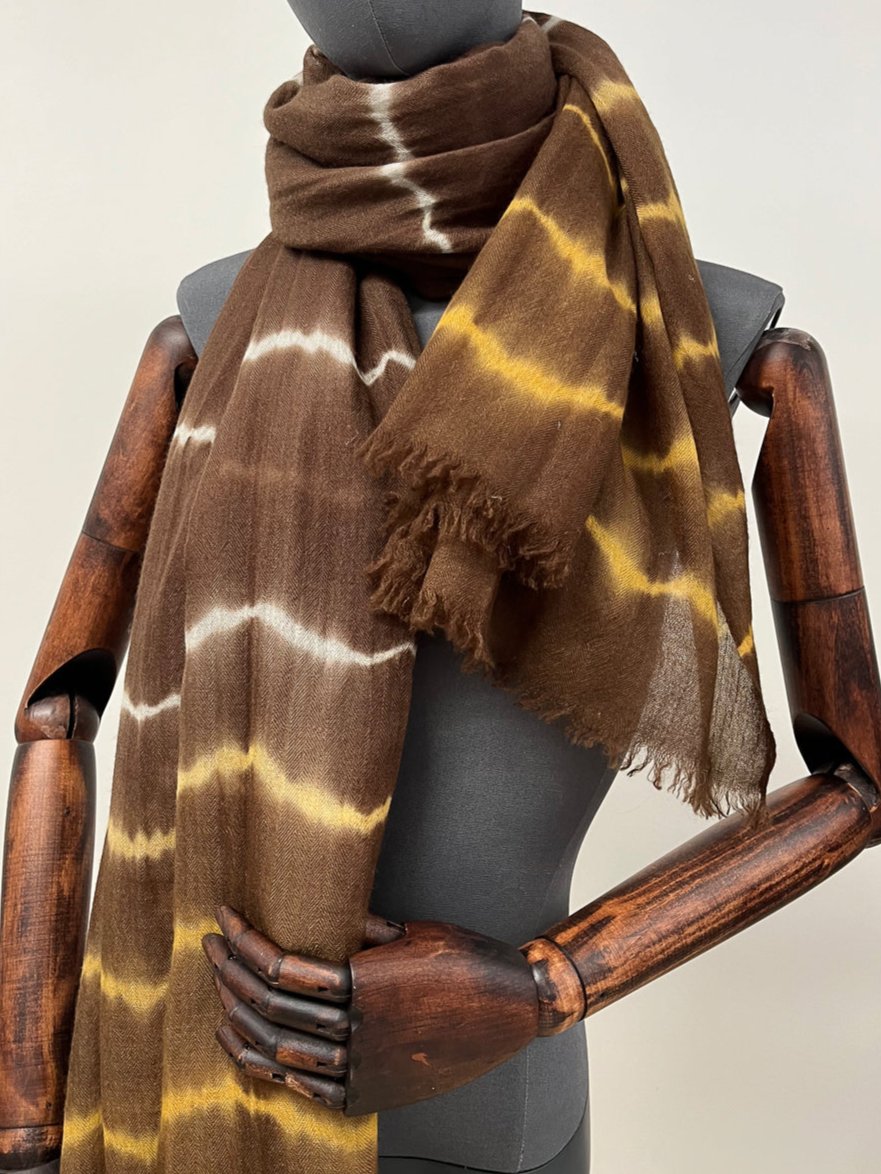 Dunes Tie Dyed Brown and Gold - White Stripes Shawl